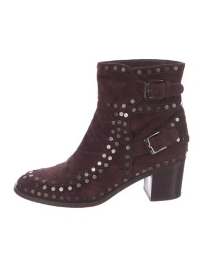 Pre-owned Laurence Dacade Suede Studded Accents Boots In Burgundy