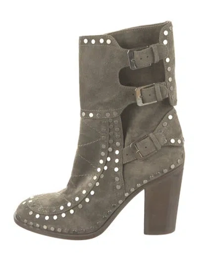 Pre-owned Laurence Dacade Suede Studded Accents Boots In Green