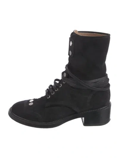 Pre-owned Laurence Dacade Suede Studded Accents Combat Boots In Black