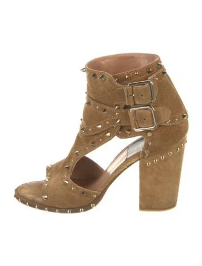 Pre-owned Laurence Dacade Suede Studded Accents Gladiator Sandals In Brown