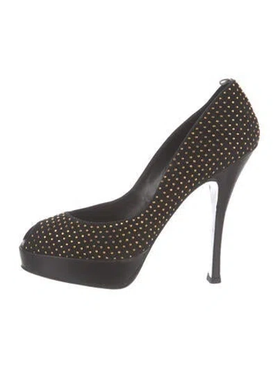 Pre-owned Laurence Dacade Suede Studded Accents Pumps In Black