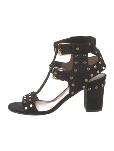 Pre-owned Laurence Dacade Suede Studded Accents T-strap Sandals In Black