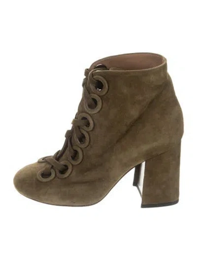 Pre-owned Laurence Dacade Suede Tassel Accents Lace-up Boots In Green
