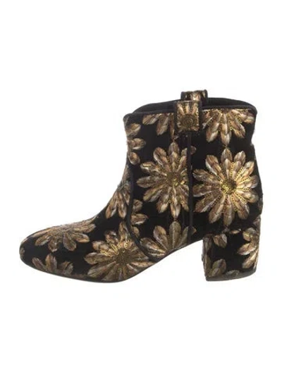 Pre-owned Laurence Dacade Velvet Floral Print Boots In Black/metallic