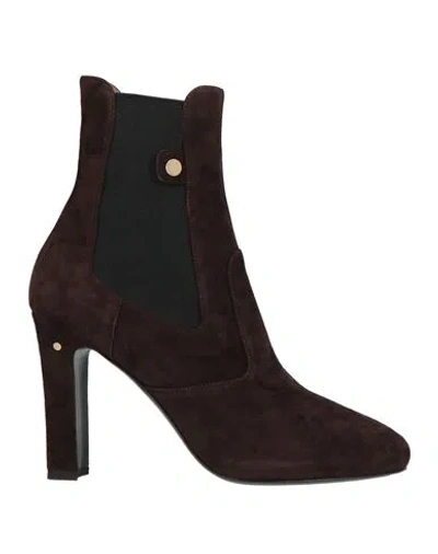 Laurence Dacade Woman Ankle Boots Dark Brown Size 8 Leather, Textile Fibers In Burgundy