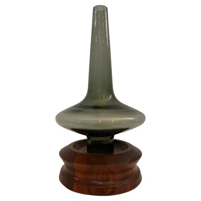 Pre-owned Laurids Lonborg Danish Modern Rare Walnut & Smoke Glass Hurricane Lamp Candle Holder In Black