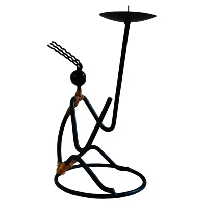 Pre-owned Laurids Lonborg Mid-century Danish Modern Candle Holder, Wire Sitting African Ethnic Vibe, 1970s In Black