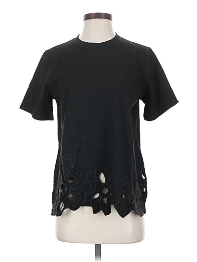 Pre-owned Laurie Felt Short Sleeve Top Black Keyhole Neckline Tops