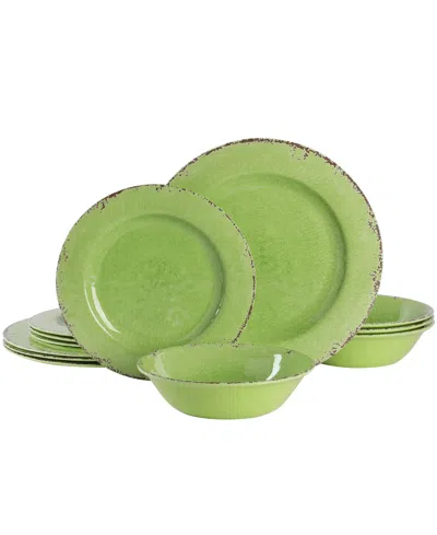 Laurie Gates By Gibson Mauna Ice Melamine Dinnerware 12 Piece Set, Service For 4 In Green