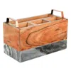 Laurie Gates California Designs Grey Marble And Acacia Wood Salad Server Holder In Brown