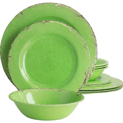 Laurie Gates California Designs Mauna 12 Piece Melamine Dinnerware Set In Green