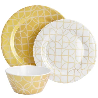 Laurie Gates California Designs Summer Bloom 12 Piece Melamine Dinnerware Set In Gold