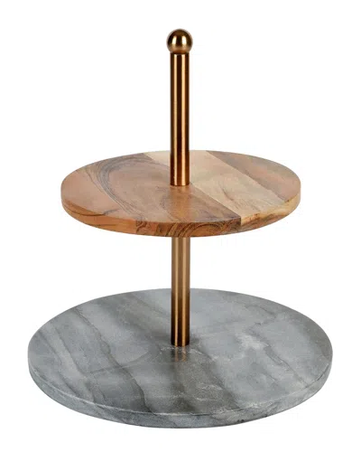 Laurie Gates Dnu  Grey Marble & Acacia Wood 2-tier Server