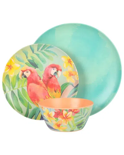 Laurie Gates Dnu  Tropical Parrots 12pc Melamine Dinnerware Set