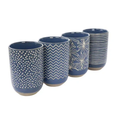 Laurie Gates Madrina 4 Piece 19 Ounce Stoneware Assorted Designs Mug Set In Blue