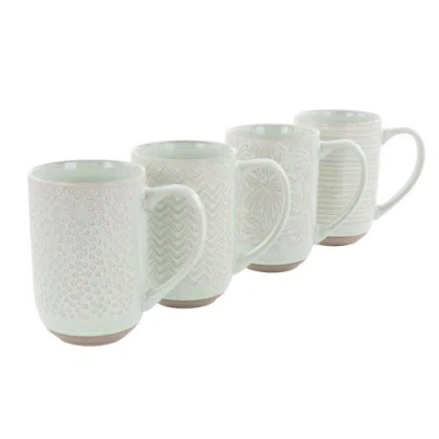 Laurie Gates Madrina 4 Piece 19 Ounce Stoneware Assorted Designs Mug Set In Green