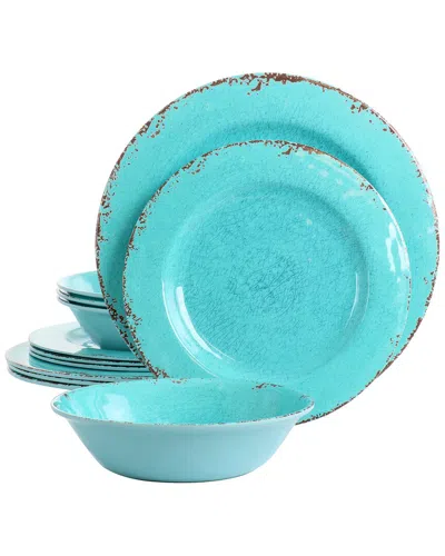 Laurie Gates Mauna 12pc Round Melamine Dinnerware Set In Blue