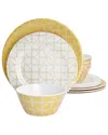 Laurie Gates Summer Bloom 12pc Melamine Dinnerware Set In Yellow