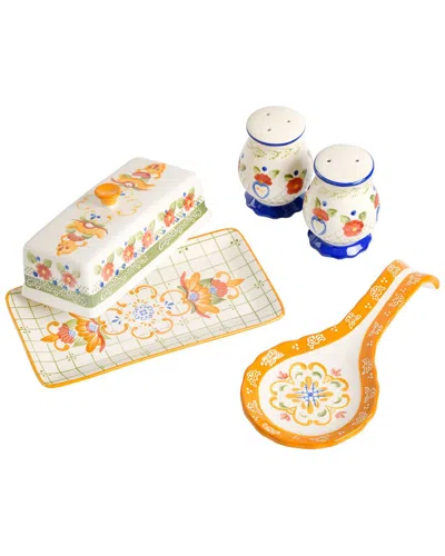 LAURIE GATES LAURIE GATES TIERRA 4PC HAND PAINTED CERAMIC TABLEWARE ACCESSORY SET