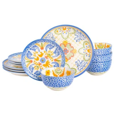 Laurie Gates Tierra Tile 12 Piece Round Stoneware Dinnerware Set In Blue