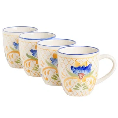 Laurie Gates Tierra Tile 4 Piece 17.4 Ounce Hand Painted Stoneware Mug Set In Blue;white;orange