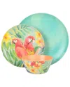 Laurie Gates Tropical Parrots 12pc Melamine Dinnerware Set