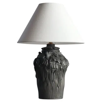 Pre-owned Lauritz Adolph Hjorth Art Nouveau Table Lamp, Poppy Decor, Black Terracotta, "l. Hjort" Denmark, 1920