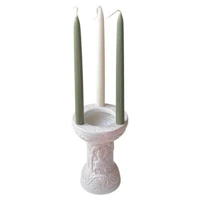 Pre-owned Lauritz Adolph Hjorth L. Hjorth Baptismal Font Candle Holder In White Glazed Terracotta, Danish 1950s