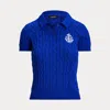 Laurèn Anchor-logo Cable-knit Polo Jumper In Blue
