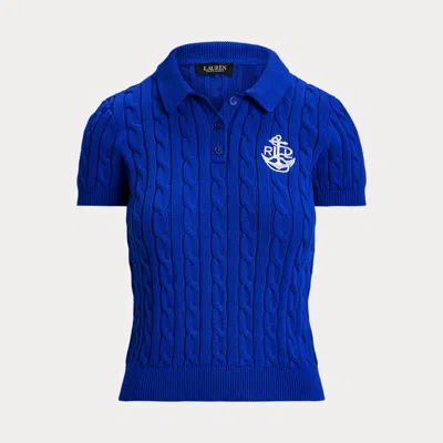 Laurèn Anchor-logo Cable-knit Polo Jumper In Blue