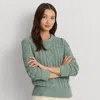 Laurèn Aran-knit Cotton-blend Crewneck Jumper In Green