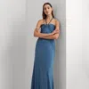 Laurèn Bead-trim Jersey Halter Gown In Blue