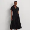 Laurèn Belted Cotton-blend Tiered Dress In Black