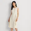 Laurèn Belted Crepe Cap-sleeve Dress In White