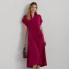 Laurèn Belted Crepe Dress In Burgundy