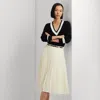 Laurèn Belted Pleated Georgette Skirt In Neutral