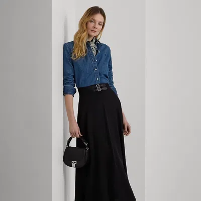 Laurèn Buckle-trim Twill Midi Skirt In Black
