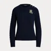 Laurèn Button-trim Cable-knit Cotton Jumper In Black