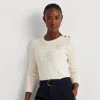 Laurèn Button-trim Cable-knit Cotton Jumper In Neutral