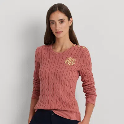 Laurèn Button-trim Cable-knit Cotton Jumper In Pink