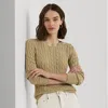 Laurèn Button-trim Cable-knit Cotton Jumper In Green