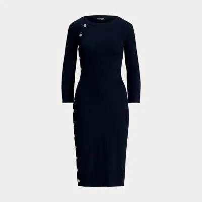 Laurèn Button-trim Rib-knit Cotton-blend Dress In Black