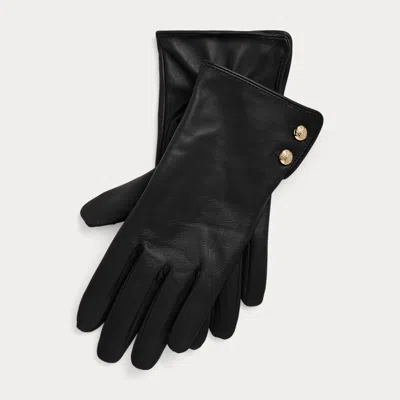 Laurèn Button-trim Sheepskin Tech Gloves In Black
