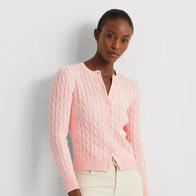 Laurèn Cable-knit Cotton Cardigan In Pink