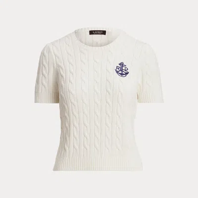 Laurèn Cable-knit Cotton Short-sleeve Jumper In White
