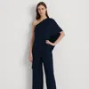 Laurèn Cape Georgette One-shoulder Jumpsuit In Blue