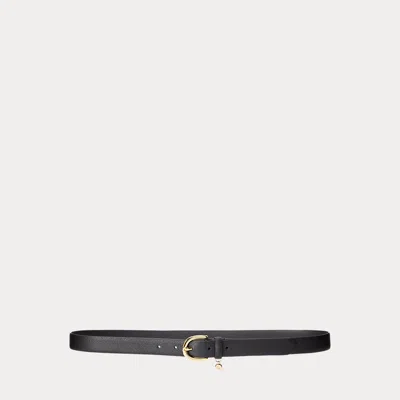 Laurèn Charm Crosshatch Leather Belt In Black