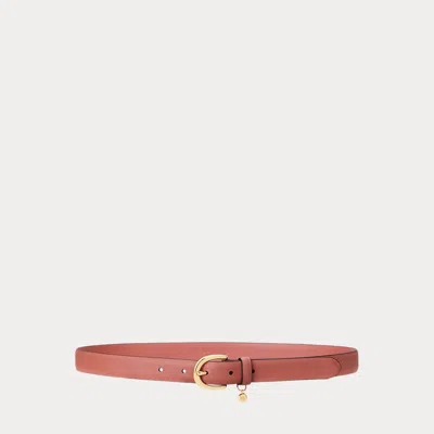 Laurèn Charm Crosshatch Leather Belt In Pink