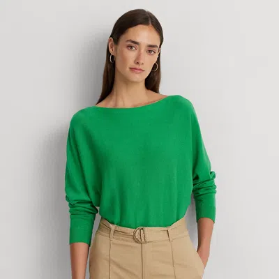 Laurèn Cotton-blend Dolman-sleeve Jumper In Green
