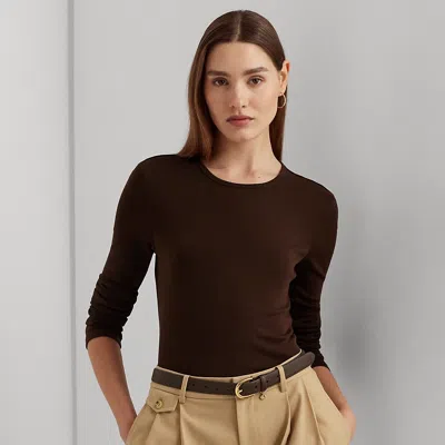 Laurèn Cotton-blend Long-sleeve Top In Brown